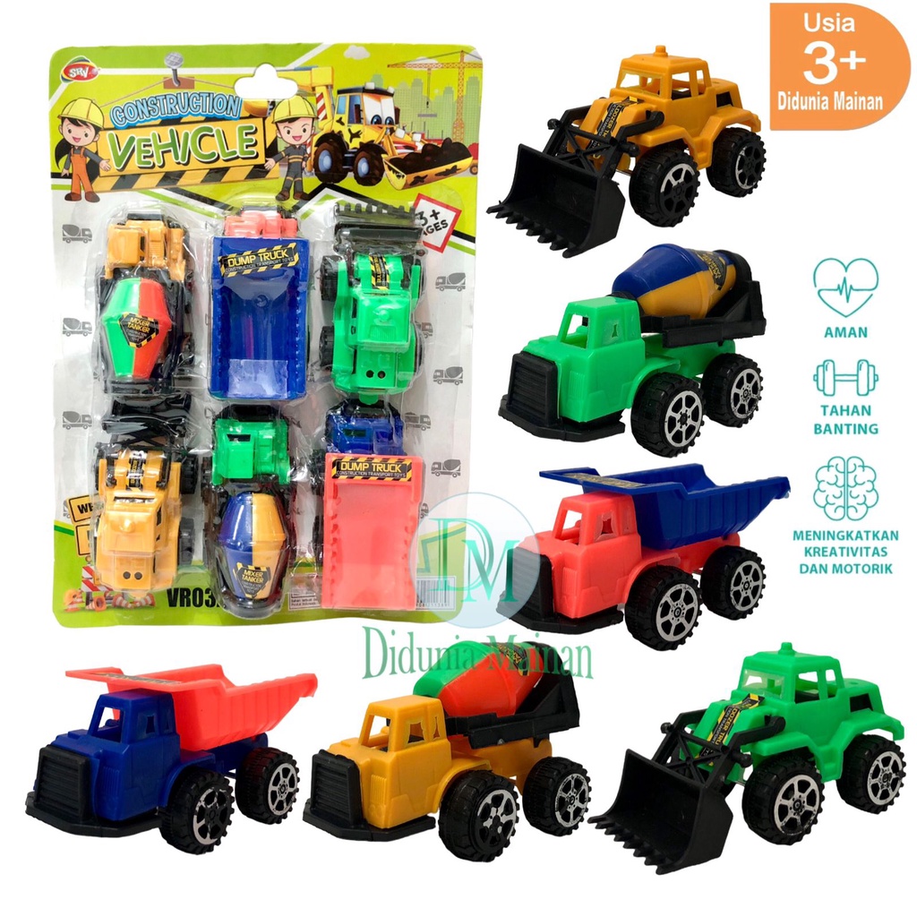 Mainan mobil mobilan truk konstruksi alat berat 6 pcs construction truck set