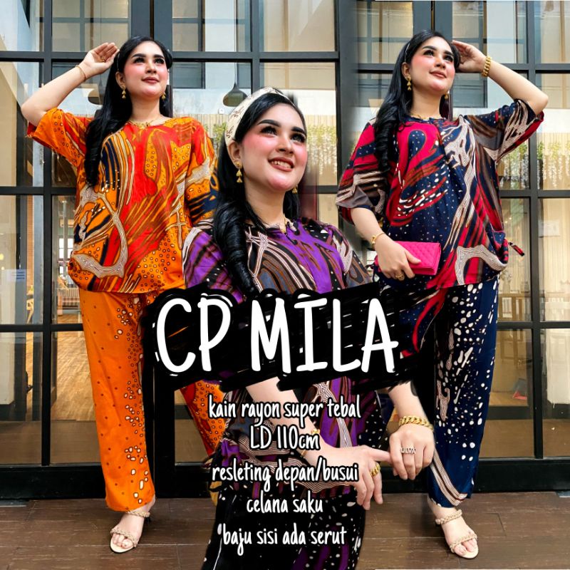 CP ADEL MILA ALANAM ONE SET PIYAMA RAYON STELAN CELANA PANJANG LENGAN PENDEK SLETING AKTIF