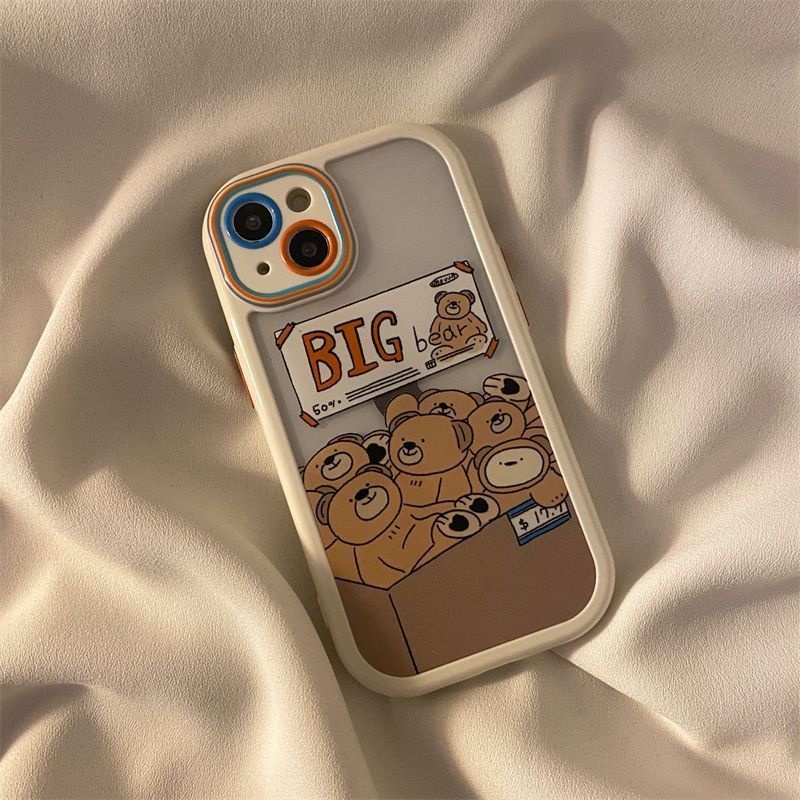 IPHONE Casing Ponsel Desain Tepi Warna Motif Beruang Besar Lucu Kompatibel Dengan Iphone12 13 14 11 Pro Max X Xs Max Xr Fftthj