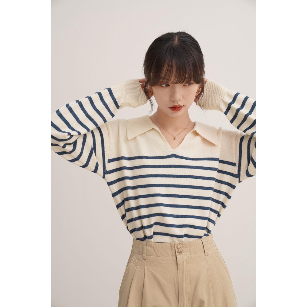 Azalea Stripes Sweater - Longslevee Rajut Sweater - Atasan Wanita Korean Import TM(CX1717)