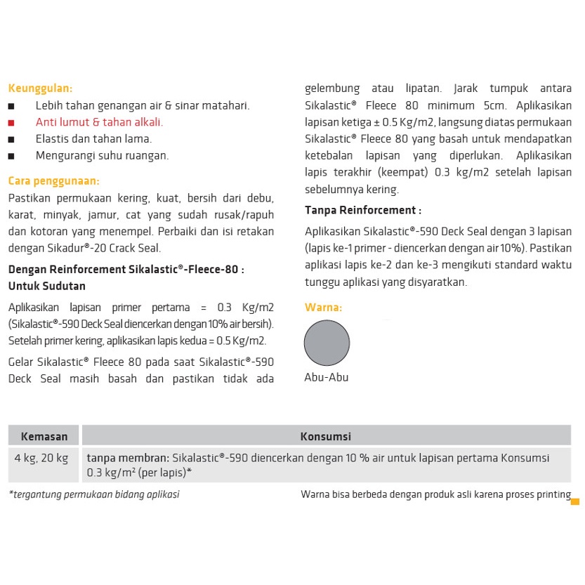 Sika - Deck Seal Sikalastic 590 Waterproofing Pelapis Anti Bocor Atap &amp; Dak Beton 1Kg