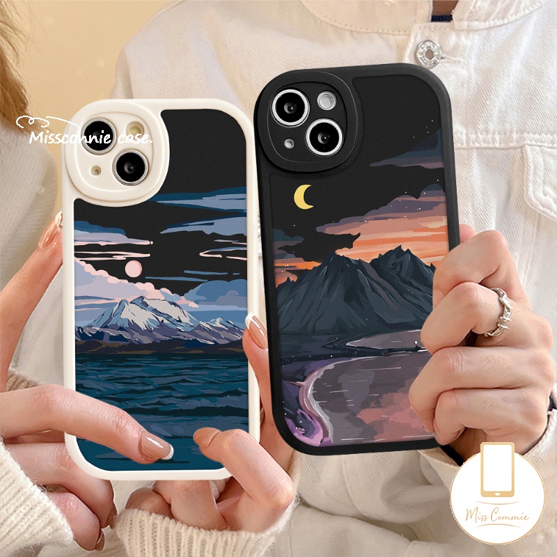 IPHONE Casing Ponsel Couple Cocok Untuk Iphone11 Pro Max7 8 6 6s Plus 13 12 14 Pro Max14 Plus XR X XS MAX SE 2020salju Gunung Sunset Pemandangan Matahari Terbenam Lembut TPU Lovers Case