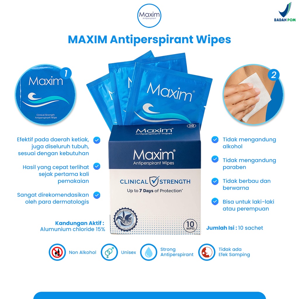 Maxim Antiperspirant Wipe 15% Kemasan 1 Box - Solusi Praktis Keringat Berlebih di Area Ketiak