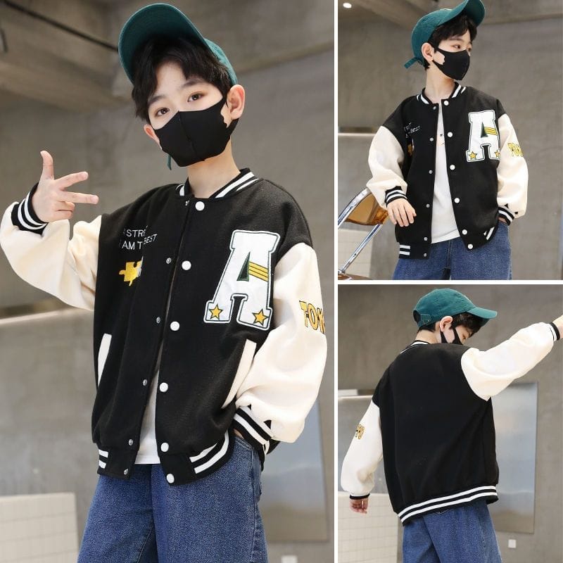 A Jaket Varsity Outerwear Baseball Matt Fleece Tebal l Jacket Anak Fleece Tebal Casual Daily