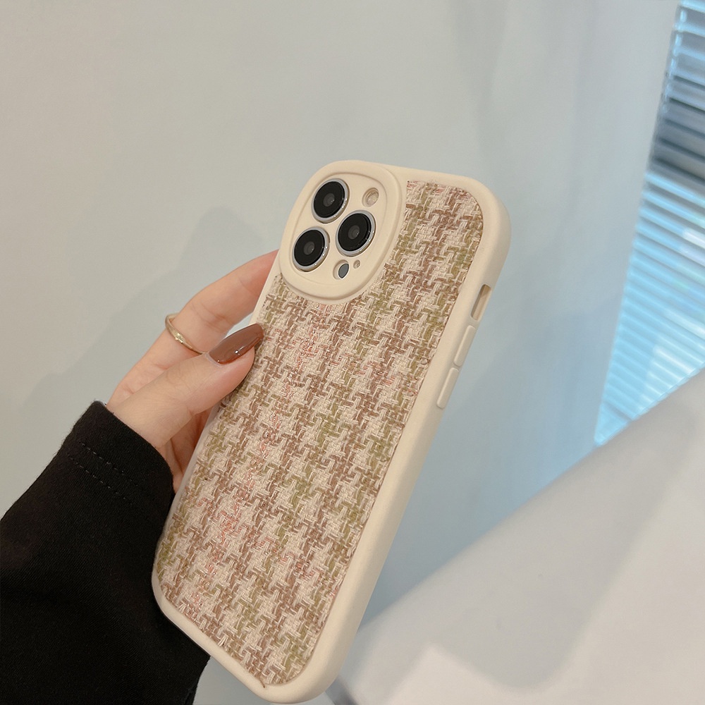 Ins Sederhana Krem Kain Flanel Silikon Case Untuk Iphone7 14x XR XM 11 12 MINI 13 PRO MAX Casing Penutup Pelindung1216