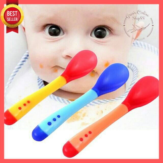 GOS -I204- Sendok Makan Bayi - Sendok Makan Silikon - Baby Spoon Silicone BPA Free - Sendok Sensor Suhu