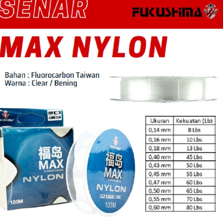 (New-J41U㊛) Senar Pancing Fluorocarbon Fukushima Max Nylon 100 meter siap dikirim
