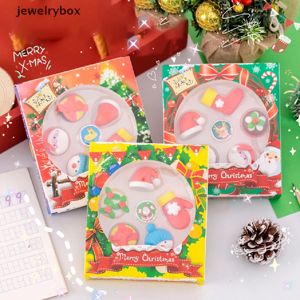 [jewelrybox] 1set Set Anak Christmas Eraser Set Alat Tulis Natal Kado Siswa Sekolah Tk Perlengkapan Sekolah Stationery Set Butik