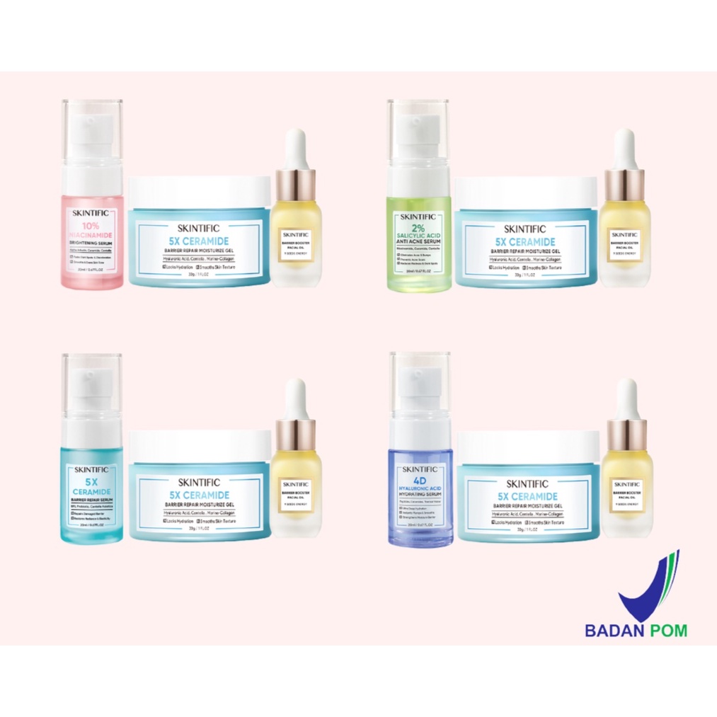 【Ready Stock】ori SKINTIFIC Double Radiance Set Moisturizer + Facial Oil + Niacinamide Serum/ Double Acne-free Set Moisturizer + Facial Oil + Acne Serum  / Double Barrier Repair Set Moisturizer + Facial Oil + Ceramide Serum/ Double Hydrating Set Packet HOT