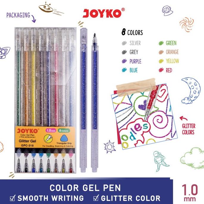 

Color Gel Pen Pena Jel Warna Joyko GPC-318 Glitter Gel 8 Warna 1.0 mm