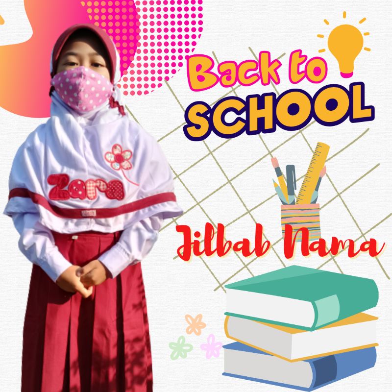 Jilbab sekolah anak / Kerudung sekolah pakai nama
