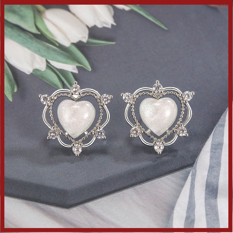 Anting Tusuk Love Hati Berlian Imitasi Musim Gugur Dan Dingin Wanita U1312