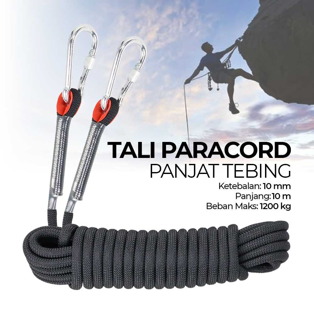 Tali Paracord Panjat Tebing Climbing Rope 10mm Steel Buckle Carabiner