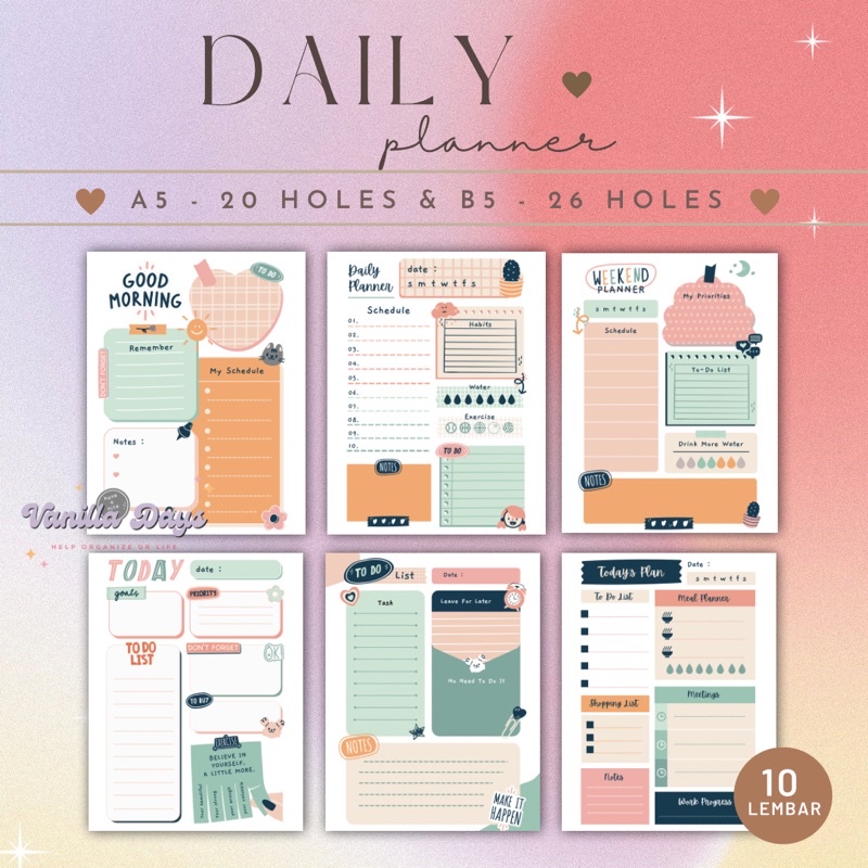 

[] Daily Planner Agenda Memo Notes Monthly Weekly Check List Kertas Refill Isian Binder Bullet Journal Bujo Loose Leaf Diary A5 B5 Fillable Catatan Harian Mingguan Bulanan Printable Goals Student Pelajar Produktif Productive Jadwal Editable Undated