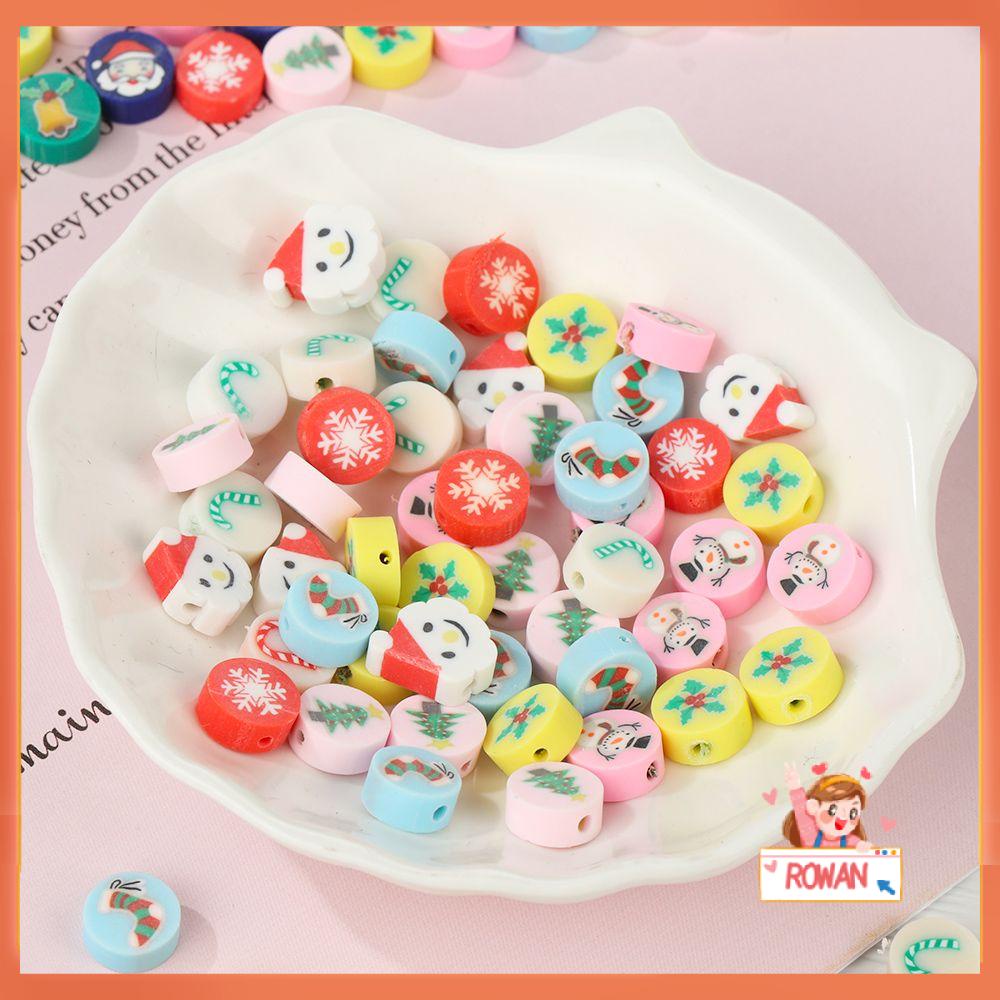 R-flower 50PCS 10mm Blossom Polymer Clay Spacer Dekorasi Kalung Membuat Perhiasan Natal Snowman