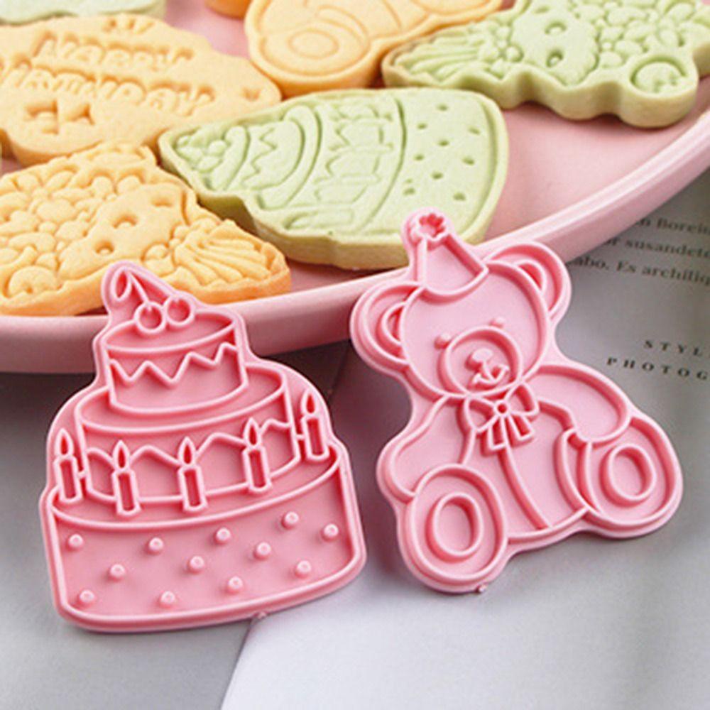 Top 8pcs/set 3D Happy Birthday DIY Alat Kue Cookie Cutter Cetakan Kue Plunger Kue Bunga