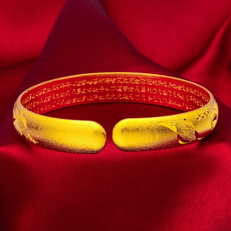 Goldkingdom Perhiasan Fashion Emas Asli Kadar 375 Bangkok Aksesoris Ready Stock Lapis Emas Sandblasted Hati Kuno Sutra Gelang Wanita Yang Dapat Disesuaikan