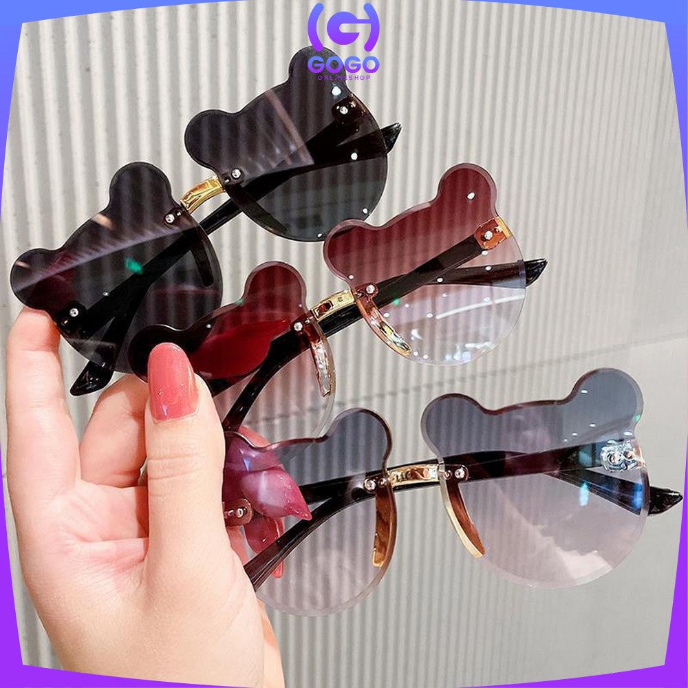 GOGO-C672 Kacamata Beruang Hitam Anak Bayi Kaca mata Bear Shape Gaya Korea Sunglasses Kids Fashion Tanpa Bingkai Kacamata Telinga Beruang