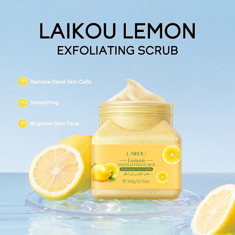LAIKOU Lemon Body Scrub Exfoliating Mengangkat Kulit Mati Menghaluskan 350g