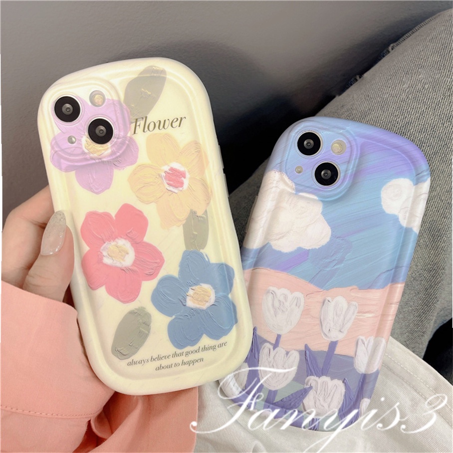 Compatible For IPhone 14 13 12 11 Pro Max X XR Xs Max 8 7 Plus SE 2020 Kompatibel Untuk Ins Bunga Kuning Biru Casing Ponsel Bening TPU Lembut Cover Pelindung