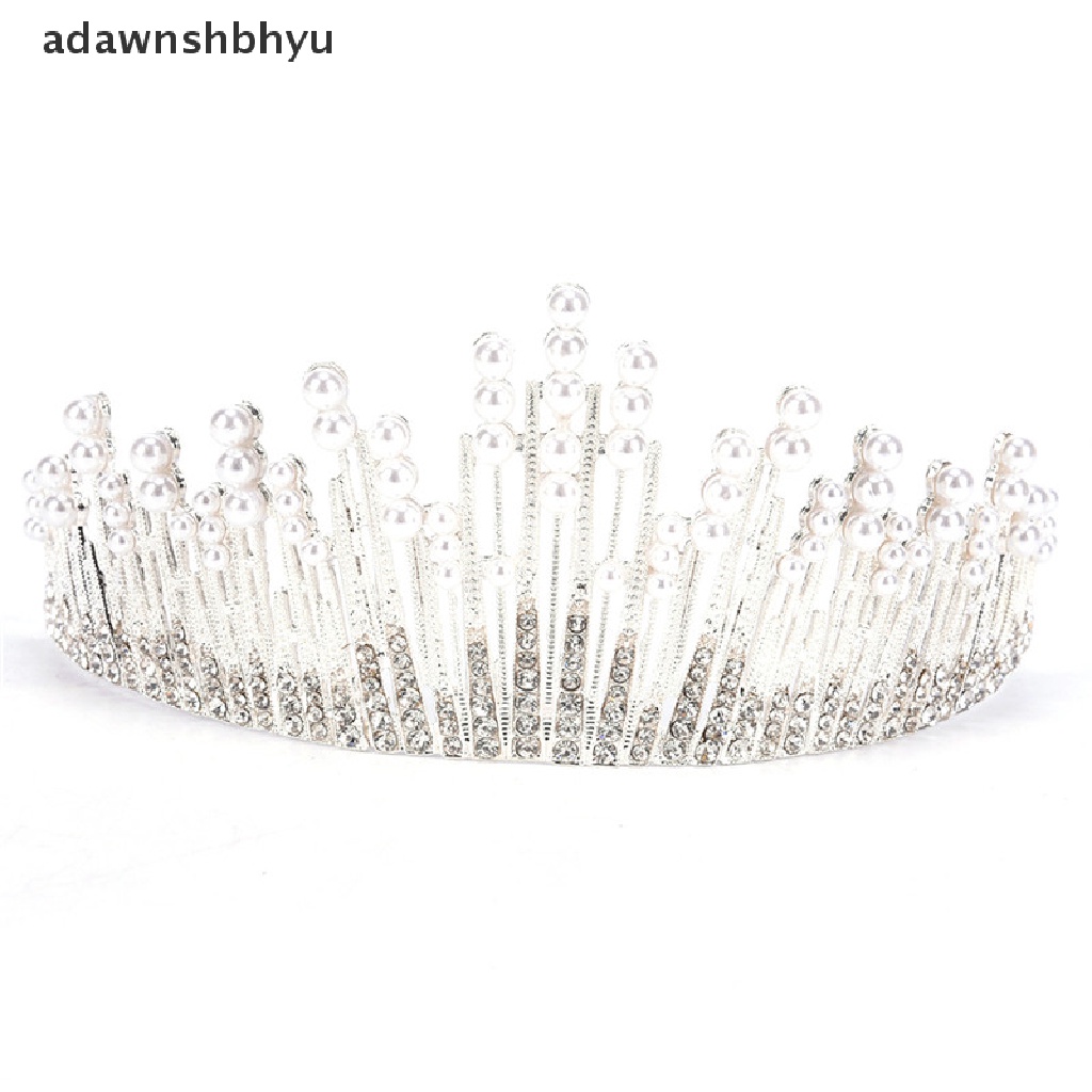 Adawnshbhyu Mutiara Kristal Tiara Berlian Imitasi Aksesoris Rambut Mahkota Pernikahan Bridal Headband ID