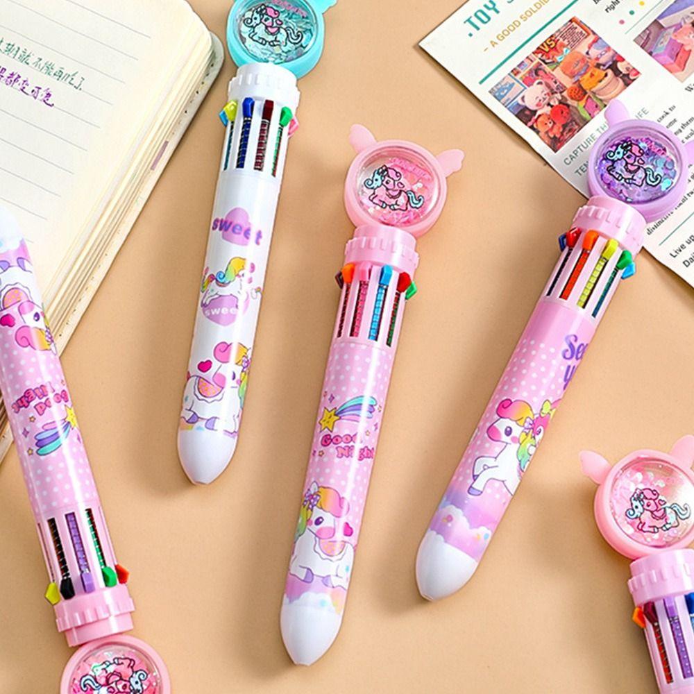 Nanas 4 Pcs/Set 10warna Bolpoin Rainbow Unicorn Hadiah Siswa Sekolah Perlengkapan Kantor Multi-Warna Mark Pen