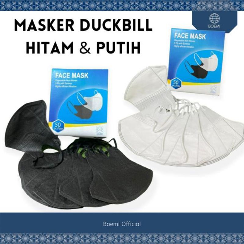 Masker Duckbill Garis 3ply Earloop Cantol Hitam Putih isi 50pcs