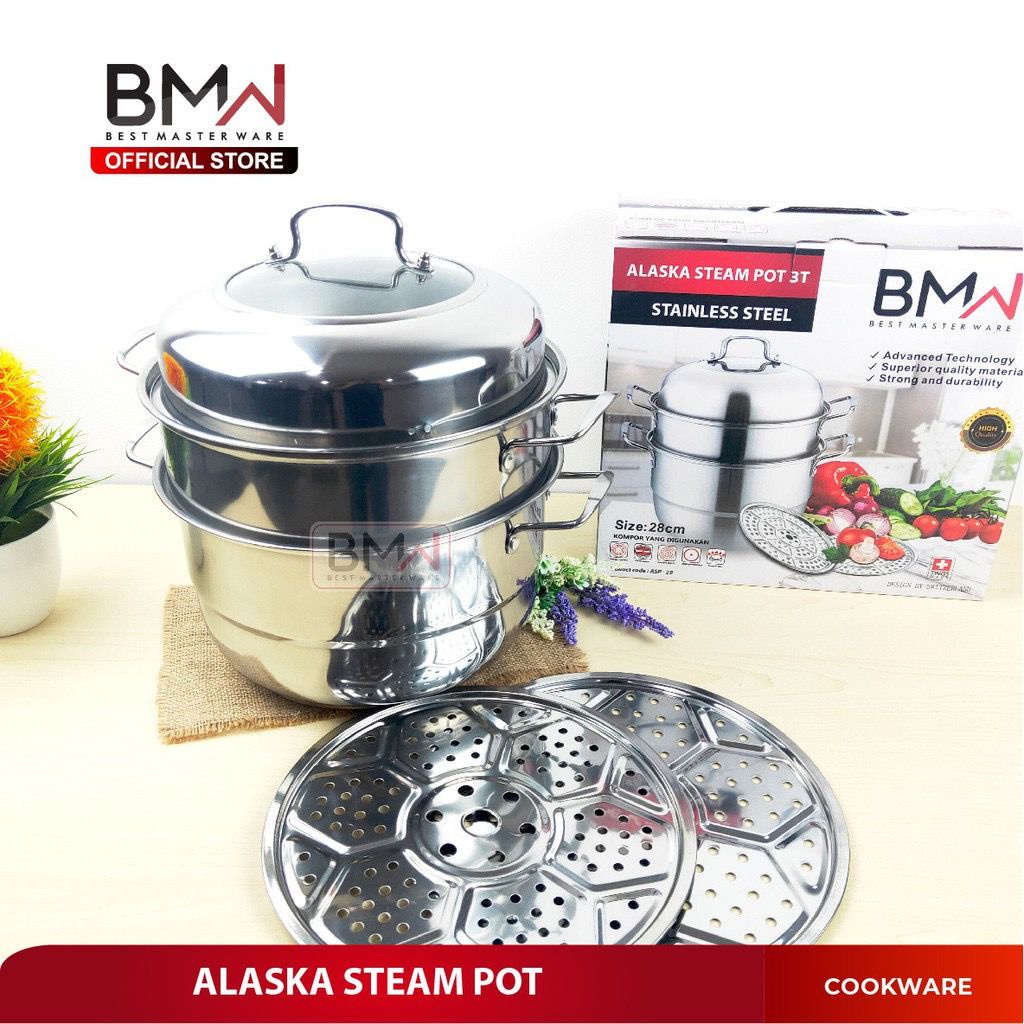 BMW Alaska Steamer/ panci kukus Siomay Dimsum Bakapo Nasi Tim/panci 3 susun/ panci steamer stainless