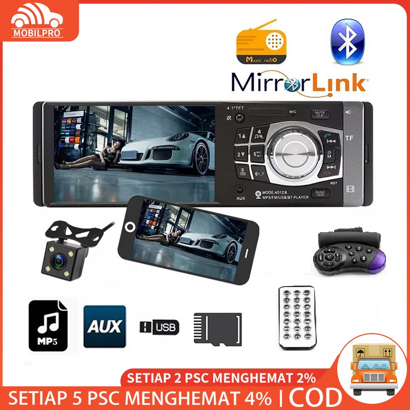 Single Din 4022D LCD 4.1 Inch Monitor Tape Audio Mobil Bonus Remote Tape Mobil Bluetooth MP5 Parkir Monitor LCD 4022D 4012B