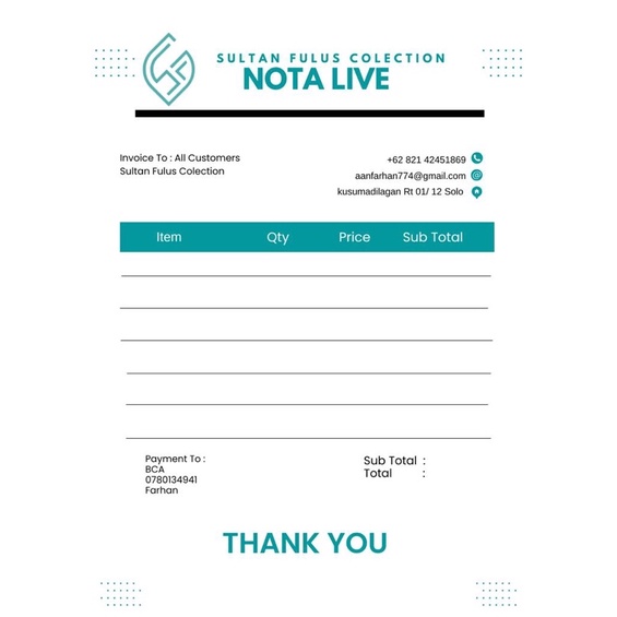 nota live sultan fulus colection