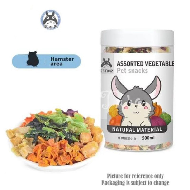 1 Botol Snack Hamster Assorted Vegetables / Sayur-sayuran Kering 500ml +/-200gram Cemilan Hamster