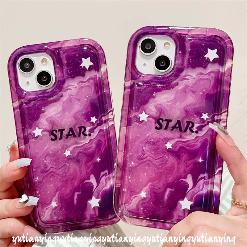 IPHONE Case Kompatibel Untuk Iphone11 14 13 12 Pro MAX 7Plus 8Plus 6 6S 7 8 Plus XR X XS MAX Marble Gradient Starry Sky Star Airbag Shockproof Soft TPU Penutup Belakang Anti Jatuh