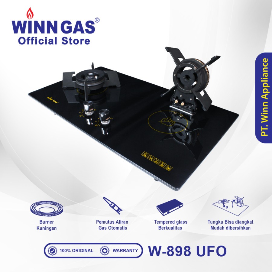 Winn Gas Kompor Tanam 2 Tungku W 898 UFO &amp; Paket Kompor Selang Regulator W88/W900