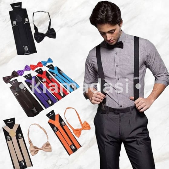 Suspender Hitam Bretel Capit 3 Set Dasi Kupu Kupu
