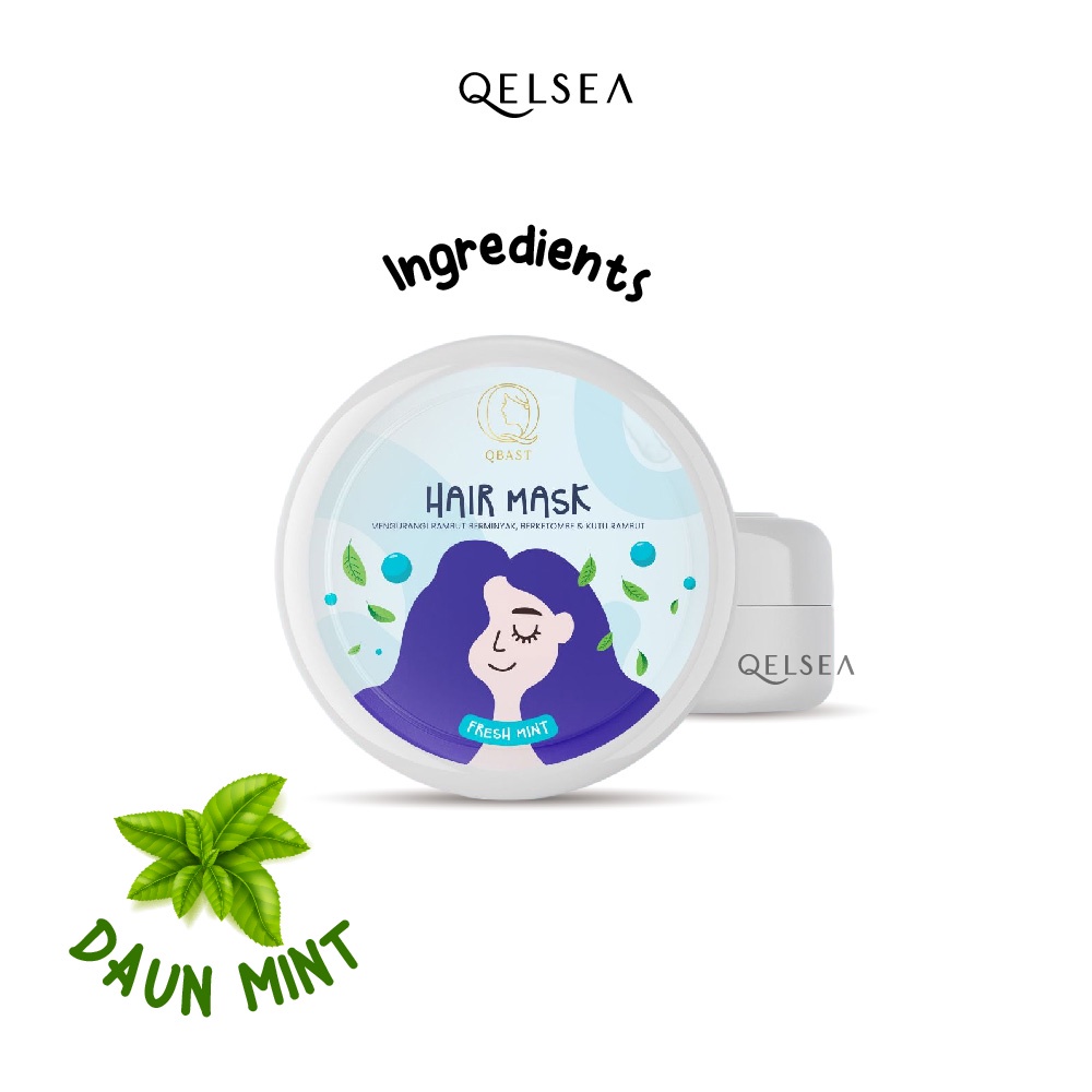 Hair Mask Smoothing Care Fresh Mint Masker Rambut Alami Herbal Aroma Daun Mint Segar Anti Ketombe dan Melembutkan 250 gr QBAST