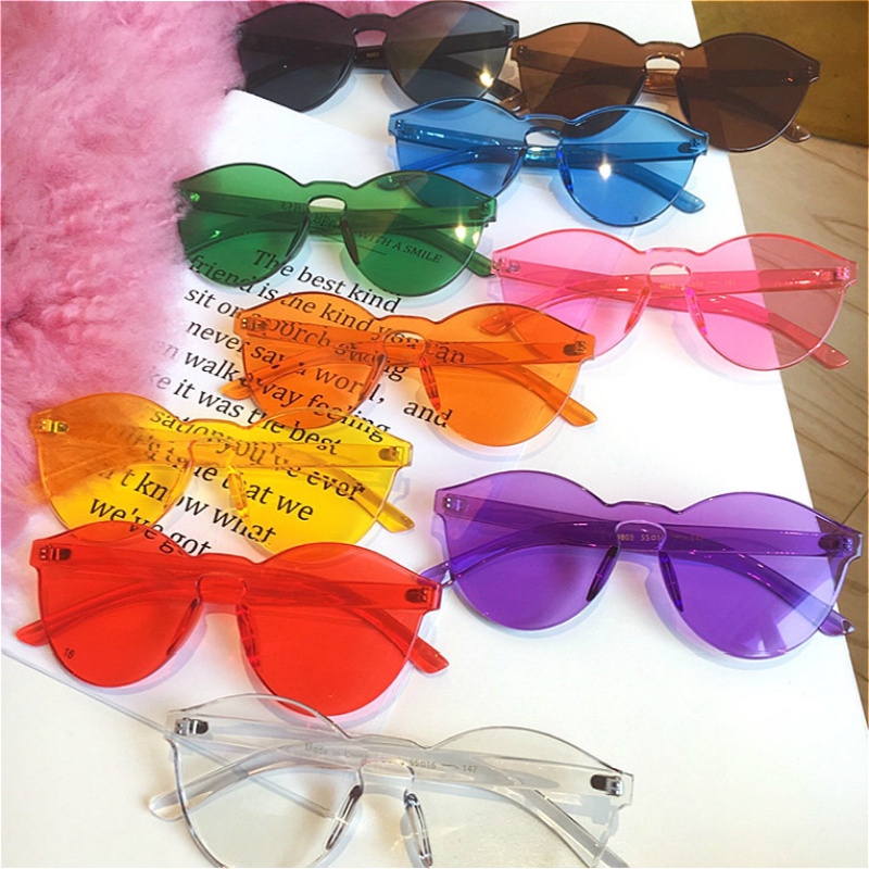 (YUZHU) Mode Baru One Piece Frameless Sunglasses Perlindungan UV Candy Color Sunglasses