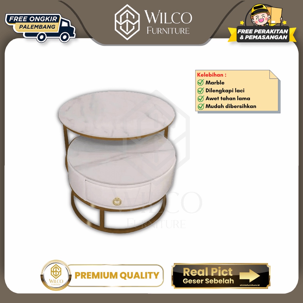 Meja Tamu Bulat 2 Tingkat / Meja Bulat Putih Minimalis Serbaguna