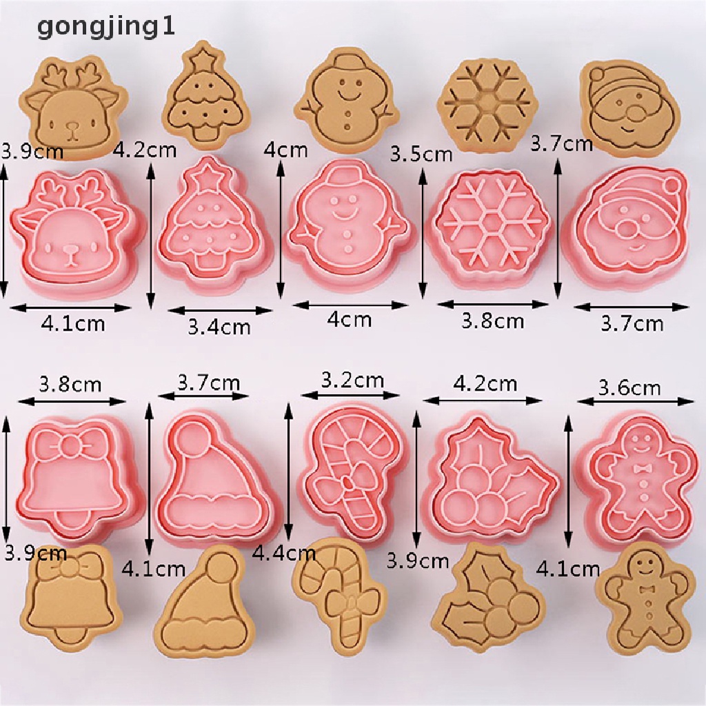 Ggg 10Pcs Pemotong Kue Kering Natal Kartun Santa Snowman Pohon Elk Biskuit Cetakan ID