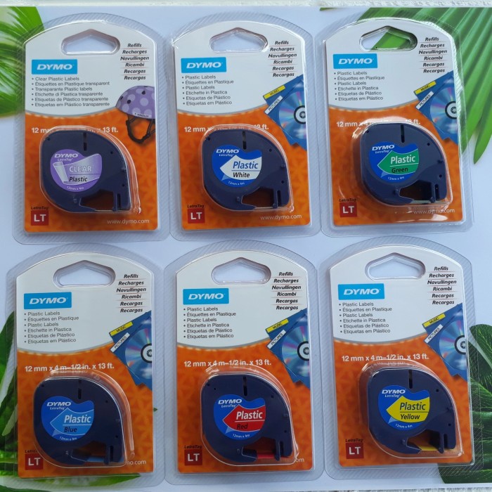 

DYMO LETRATAG PLASTIC LABEL 12MM X 4M CLEAR WHITE BLUE YELLOW RED ORI