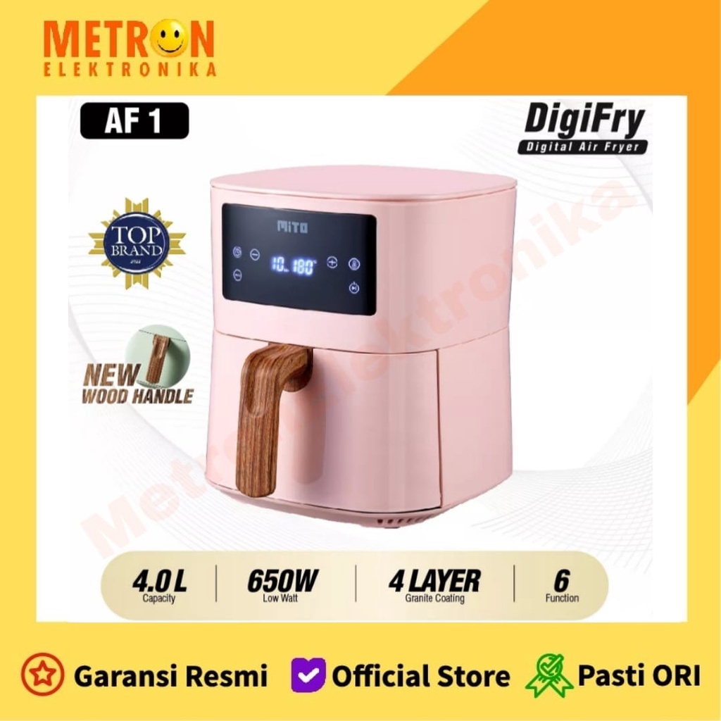 MITO AF 1 PINK WOOD HANDLE DIGIFRY AIRFRYER 4 LITER 650 WATT