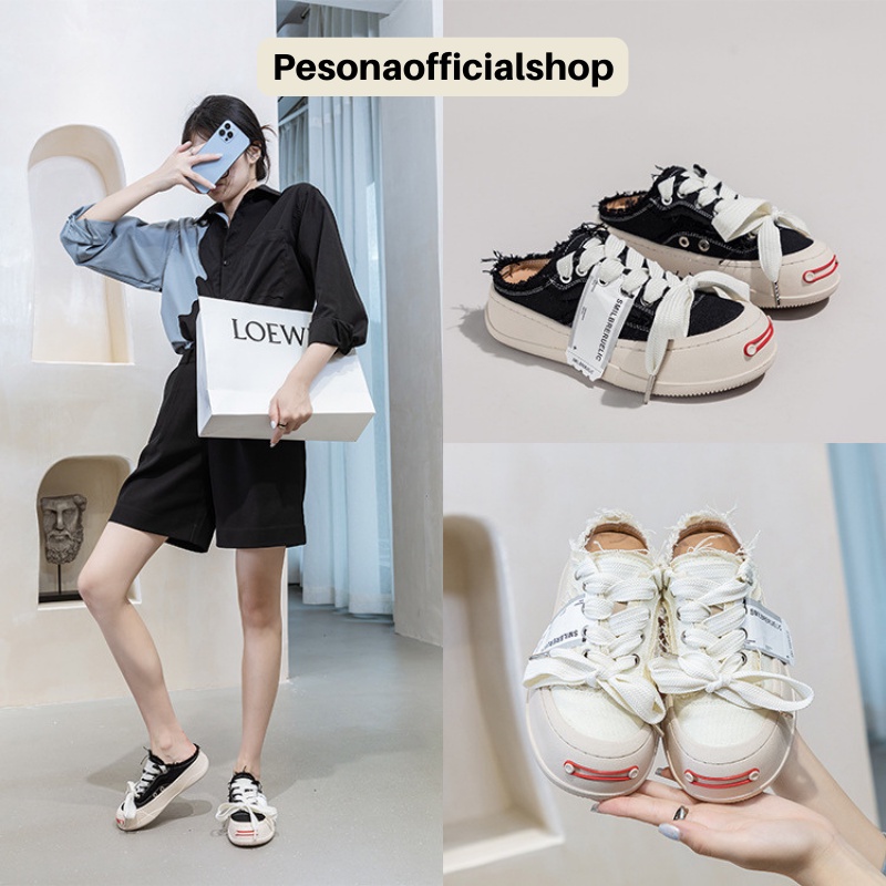 COD POS 176 Sepatu Sneakers Selop Canvas Korean Style