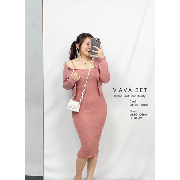 MDLV ~ Set Vava Rajut Dress Bodycon + Cardigan Knit Good Quality