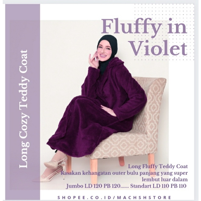 Long Cozy Teddy Coat Violet - Long Fluffy Coat - Mantel Panjang Bulu Lebat - Coat Wanita Jumbo