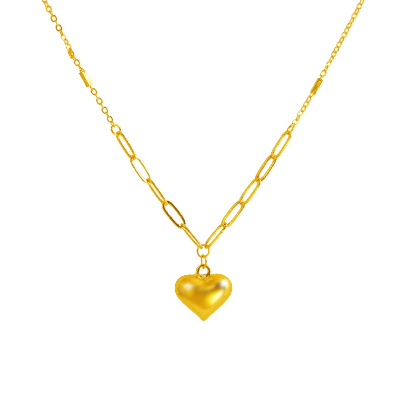 Goldkingdom Perhiasan Fashion Emas Asli Kadar 375 Bangkok Aksesoris Ready Stock Minimalis 3D Berongga Hati Heart Gelang Wanita Kalung Segalanya