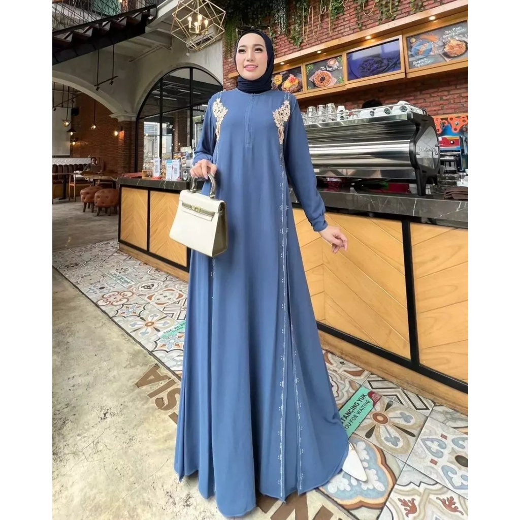 Arsya dress Bahan Crinkle Airflow Aplikasi Mutiara gamis crinkle terbaru 2022 premium jumbo dress wanita cringkle baju kondangan