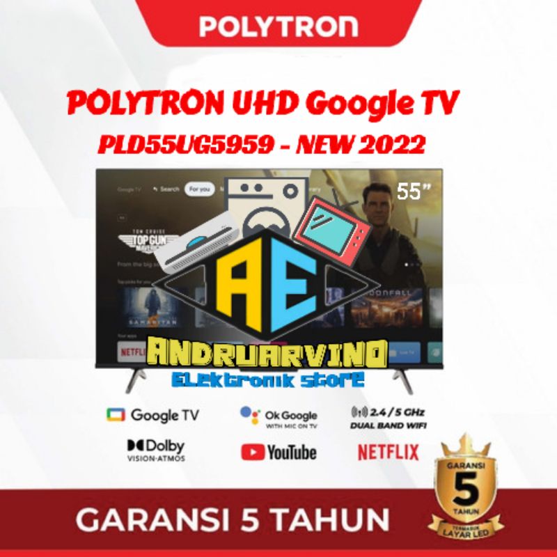 POLYTRON PLD55UG5959 LED TV 55 INCH UHD 4K SMART GOOGLE TV NEW 2022