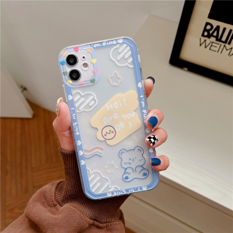 IPHONE Lucu Bayi Beruang Wajah Tersenyum Pelindung Len Casing Ponsel Kompatibel Untuk Iphone14 13 12 11 Pro Max Menebal Shockproof Lembut TPU Penutup Belakang