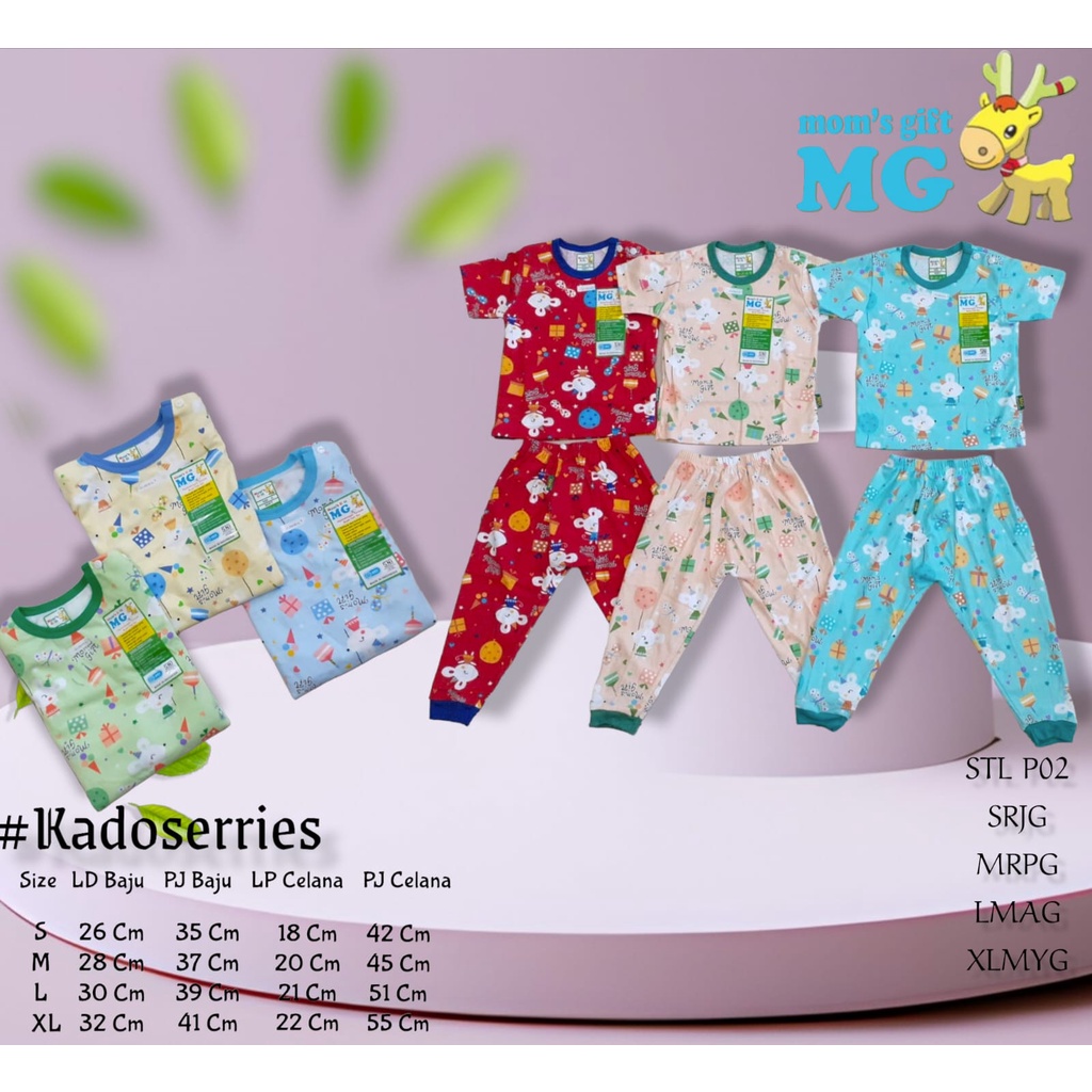 Setelan Baju Bayi Oblong Moms Gift Baju Pendek Celana Panjang Motif Mouse SML XL 4 Bulan - 4 Tahun