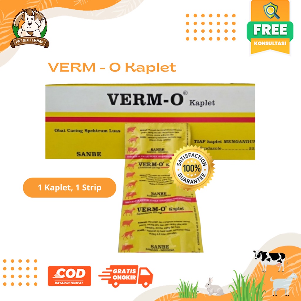 VERM O KAPLET (1 STRIP @10 KAPLET) - obat cacing sapi kerbau domba (harga per 10 kaplet)