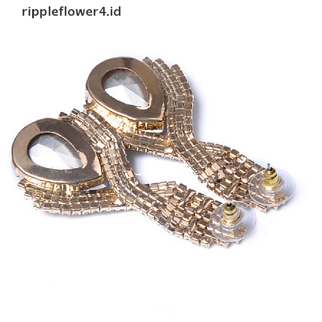 {rippleflower4.id} Anting Fashion Wanita Anting Vintage Tetesan Air Warna Crytal Permata Bertatahkan Drop Earrings~